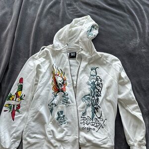 Ed Hardy White Graphic Zip-Up Hoodie